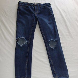 FREE PEOPLE Medium-Dark Wash DISTRESSED/DESTROYED Skinny CROP Jeans Sz 27